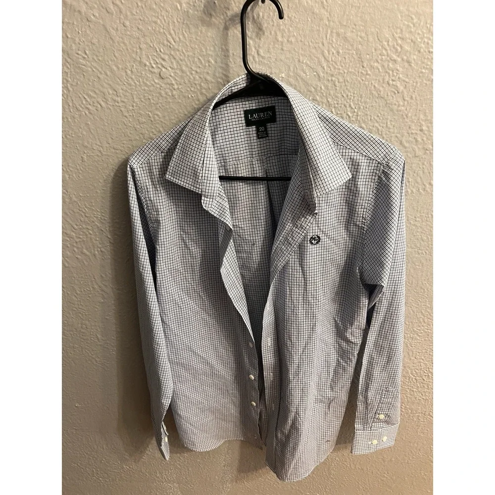 Lauren Ralph‎ Lauren Shirt Boys Size 20 Blue Plaid Long Sleeve Button Down